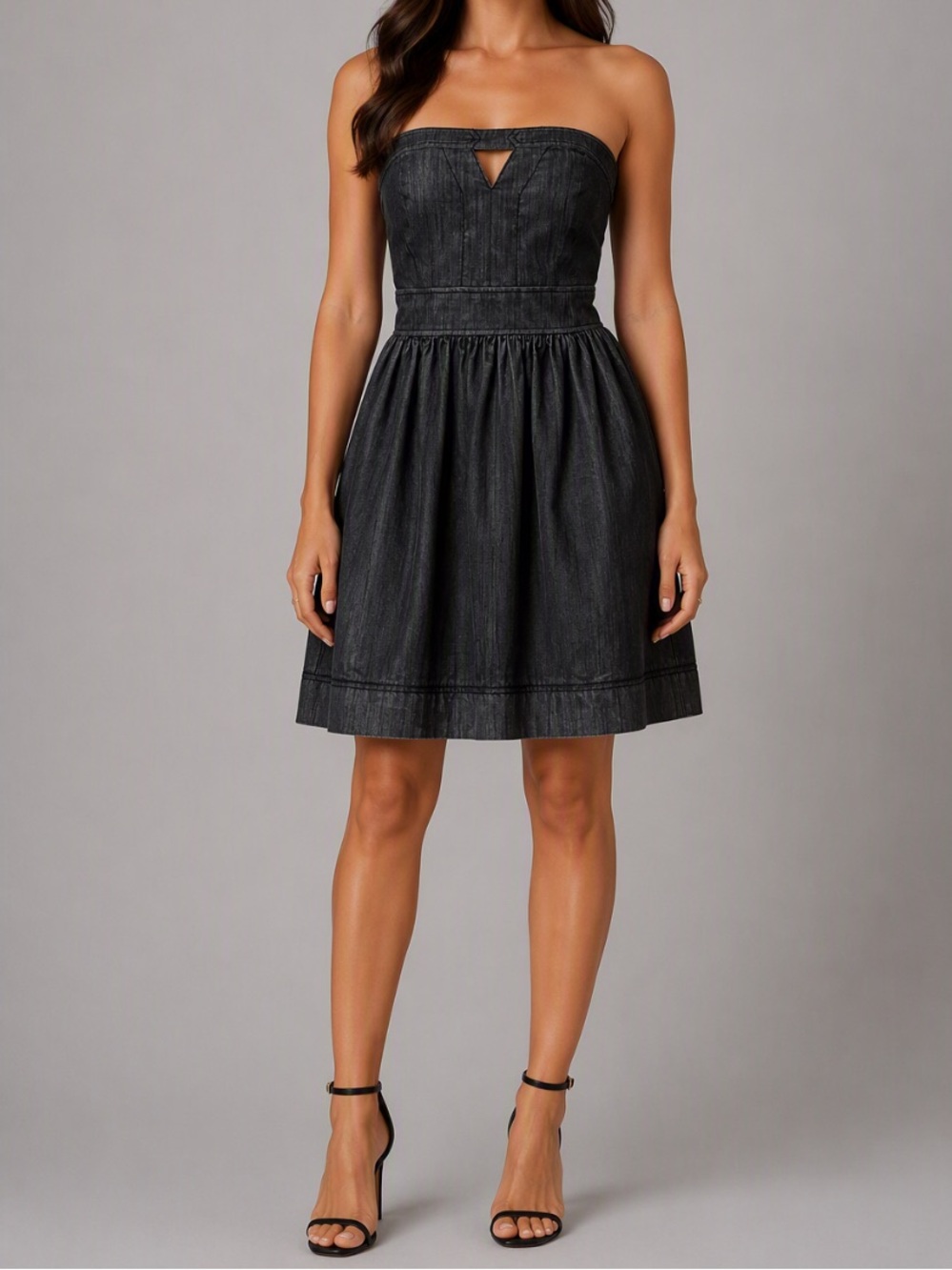 Calvin Klein Strapless Black Denim Fit-and-Flare Dress